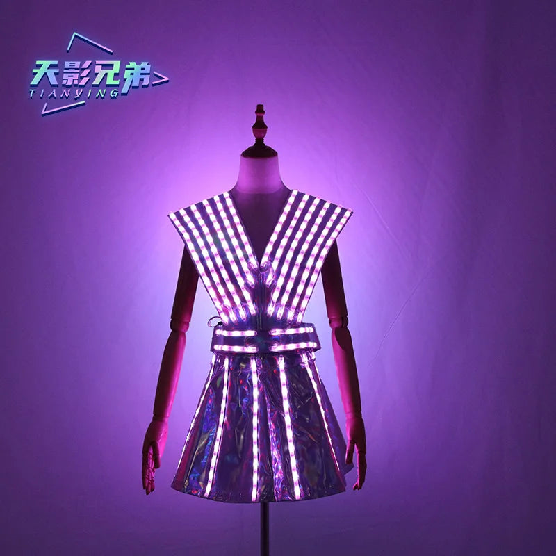 LED luminous JK women's dress, bra and shorts, JK shoulder armor set, ballroom clothing, JK combination, fashion