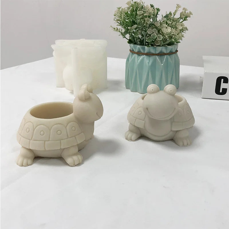 3D Flower Pot Concrete Cement Mould DIY Turtle Vase Pen Holder Silicone Mold Handmade Epoxy Resin Molds for Home Gardening Decor