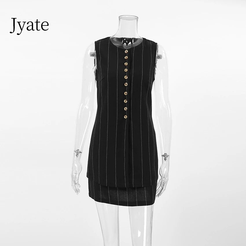 Jyate Street Fashion Striped Skirts Suits Women Summer 2024 Office Blazers Tops Mini Skirts Two Pieces Sets Skirts Ladies Outfit