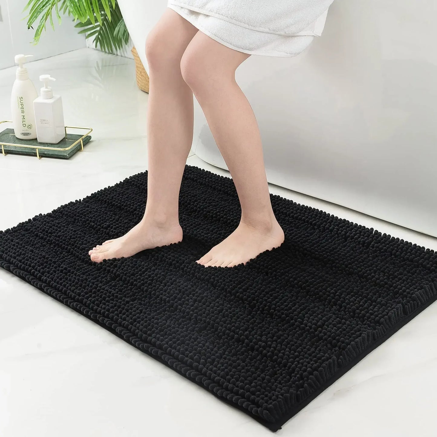 Olanly Chenille Striped Bath Mat Absorbent Quick Dry Floor Decoration Shaggy Shower Pad Soft Plush Carpet Anti-Slip Bathroom Rug