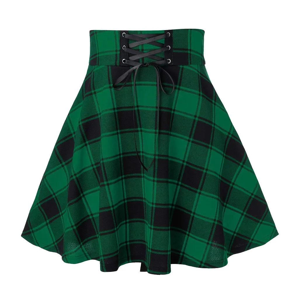 Checkered Women's  Skirt Women Pleated Mini Skirt Clubwear