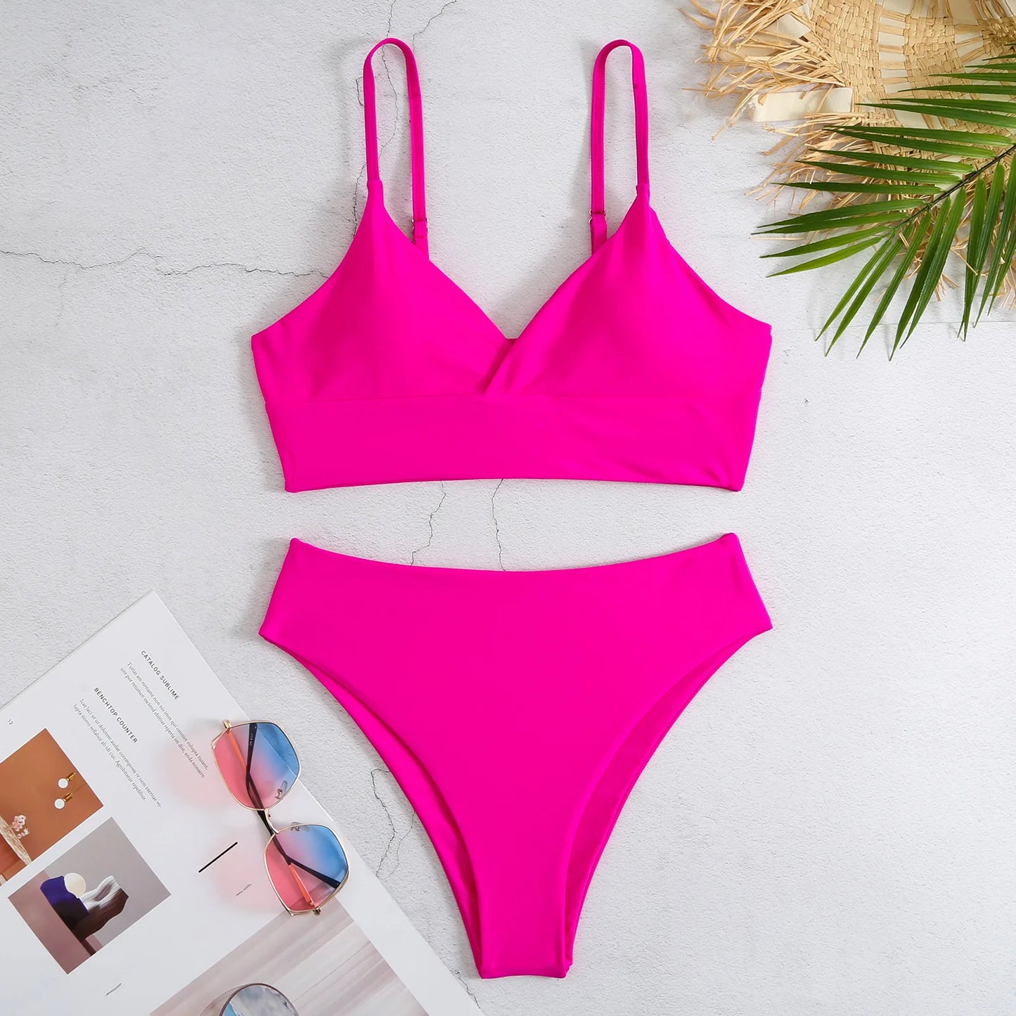 High Waist Bikinis 2023 Women Solid Strape Swimsuit Female Padded Swimwear Bathers Bathing Swimming Swim Suit Summer Beachwear