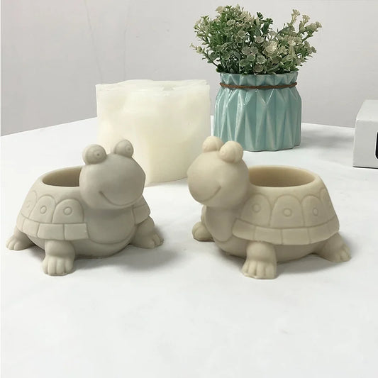 3D Flower Pot Concrete Cement Mould DIY Turtle Vase Pen Holder Silicone Mold Handmade Epoxy Resin Molds for Home Gardening Decor