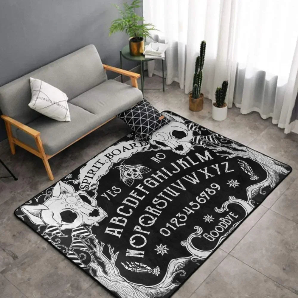 Modern Cat Skull Head Witch Board Carpet for Living Room Home Decoration Black Gothic Large Area Rugs Bedroom Non-Slip Floor Mat