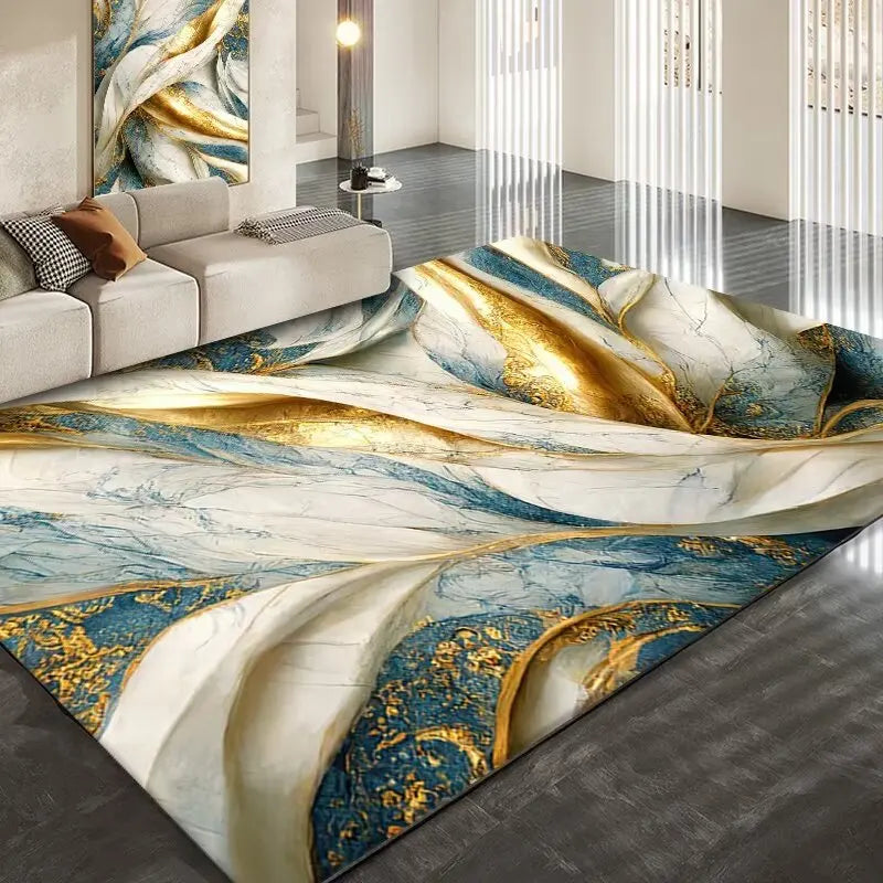 Golden Abstract Marble Stripes Carpets for Living Room Luxury Bedroom Decoration Large Area Rugs Sofa Side Soft Lounge Floor Mat