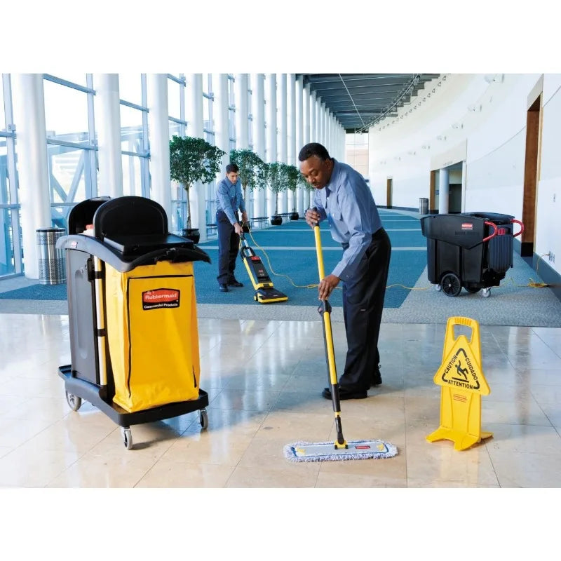 Commercial Products Housekeeping Service Cart , Black 38." x 21" x 49", Utility Rolling Cart for Transport Cleaning Equipment