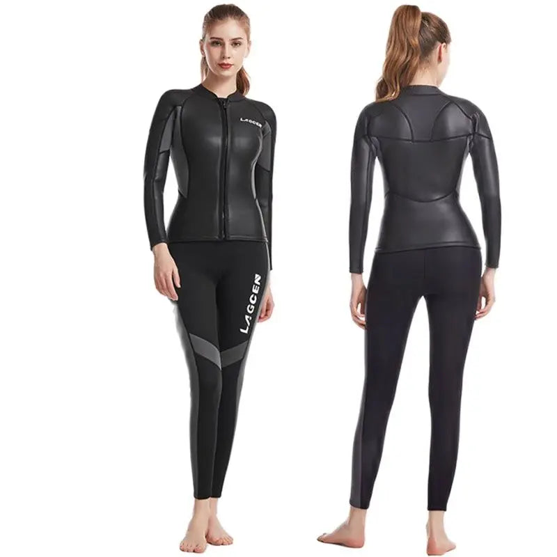 LAGCEN 2.5mm Neoprene Leather Wetsuit Women Long Sleeve Scuba Diving suit Female Surfing Snorkeling 2 pieces set Winter Swimsuit