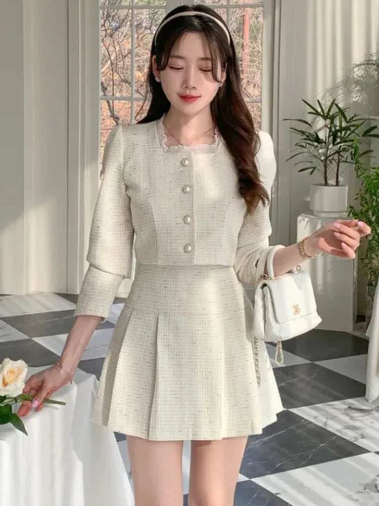 High Quality 2024 spring Small Fragrant Two Piece Set Women Outfit Short Jacket Coat + Skirt 2 Piece Sets Conjuntos Cortos