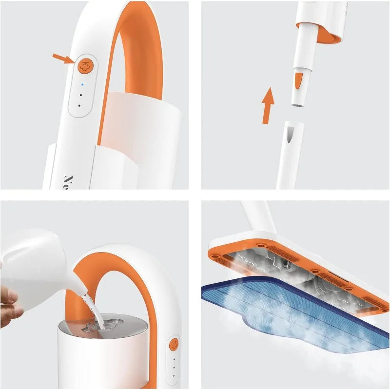 Newbealer Steam Mop & Detachable Handheld Cleaner, 250ml 1200W Powerful Floor Steamer, 3 Adjustable Levels