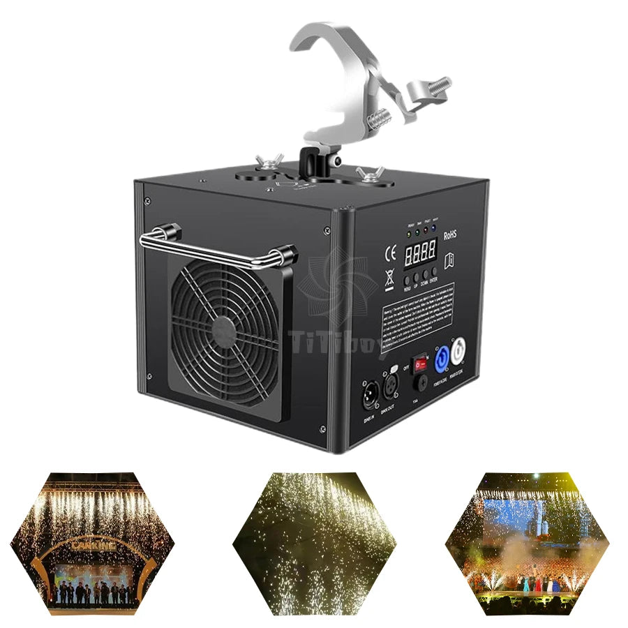 No Tax 8Pcs Hanging Upside Down Rotating Cold Spark Machine With 2 Flycase Electronic Sparkler Sparkular 600w Waterfall Firework