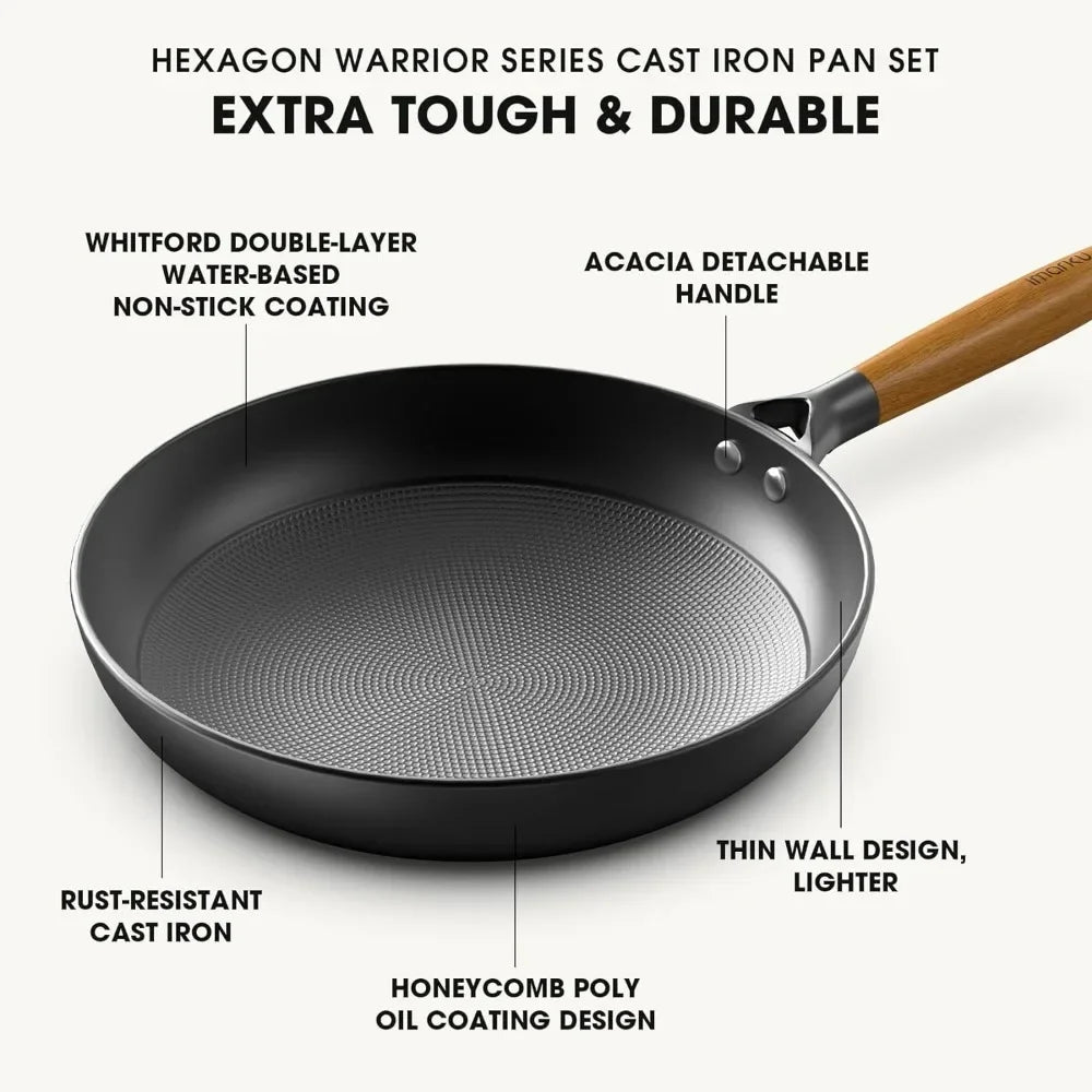 Non Stick Frying Pans - 8 Inch, 10 Inch and 12 Inch Cast Iron Skillets Professional Cast Iron Pan Set Dishwasher Safe Nonstick