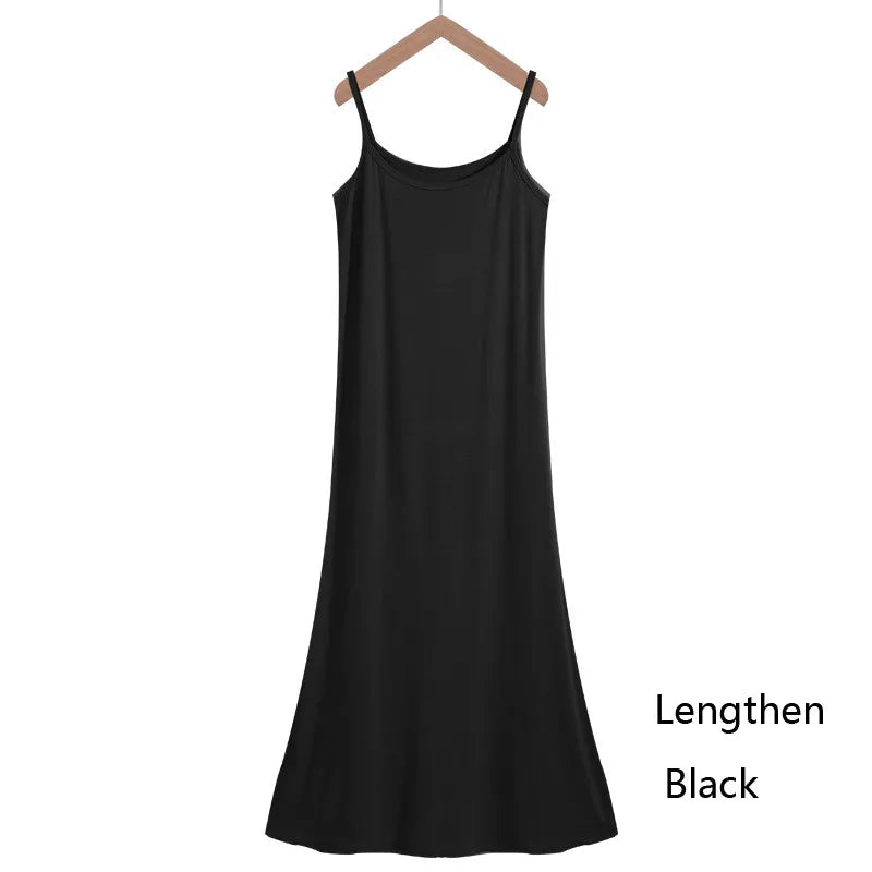 New Women's Camisoles Full Slips Dress with Shoulder-straps Long Under Dress Solid Underskirt Inner Petticoat length 88 to 108cm