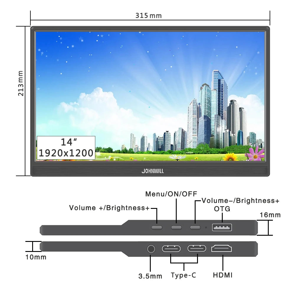 Protable Monitor 14"/16" 1920x1200 IPS Panel 16:10 Touchscreen Travel Display Type-C HDMI Compatible With Laptop Switch Xbox