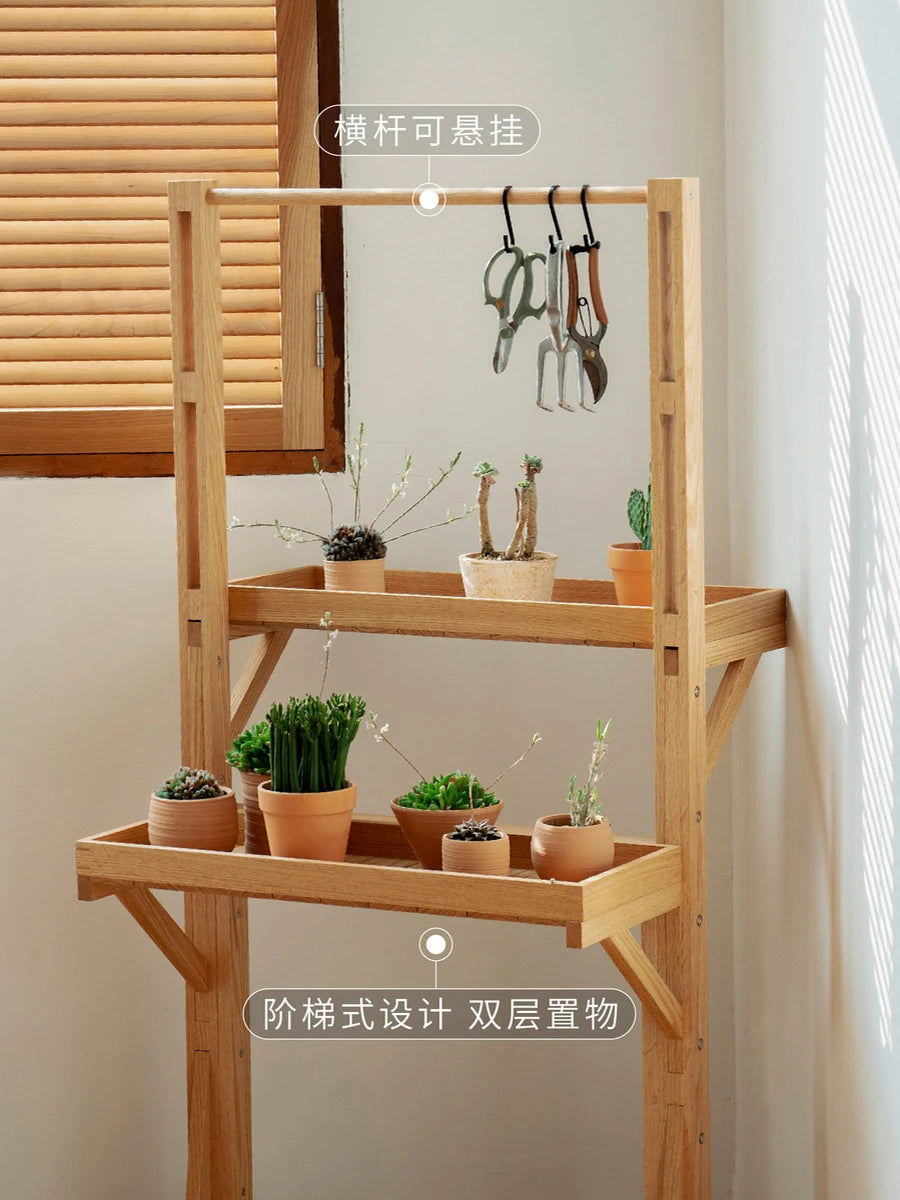 stepped flower shelf shelf balcony living room solid wood floor-to-ceiling succulent green plant flower pot