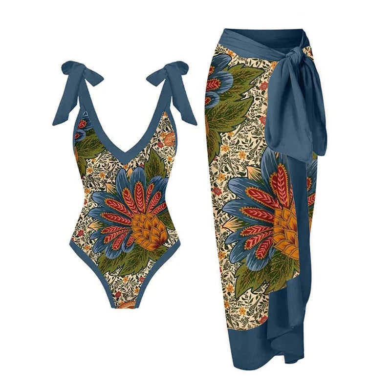 2-Piece Women Bikini Set Swimwear Push Up Floral Printed Ruffle Beachwear