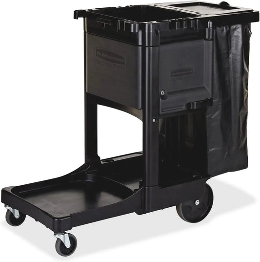 1861430, Executive Series Janitorial and Housekeeping Cleaning Cart with Locking Cabinet, Wheeled with Zippered Black Vinyl Bag