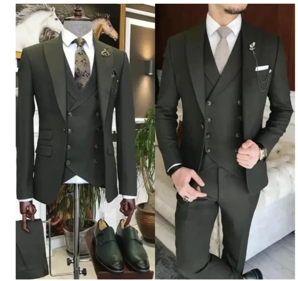 Business  Formal Men's Slim Fit Suits 3 Pieces Wedding Groom Prom Blazer Jacket Vest Pant Sets