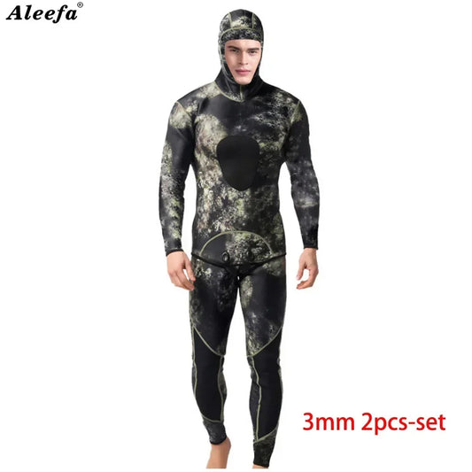 Mens Speafishing Wetsuit 3mm Neoprene 2 pieces Set Camouflage Diving Suit  Scuba  Surfing Jumpsuit for cold water Swimsuit