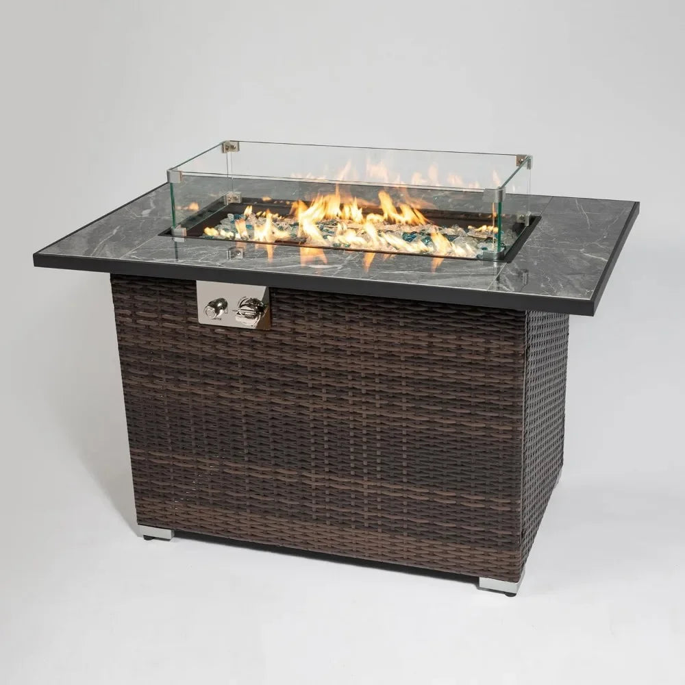 44inch Outdoor Fire Pit Table with 50,00BTU Stainless Steel Burners，Propane Fire Table with Ceramic Tabletop，Gas Fire Table