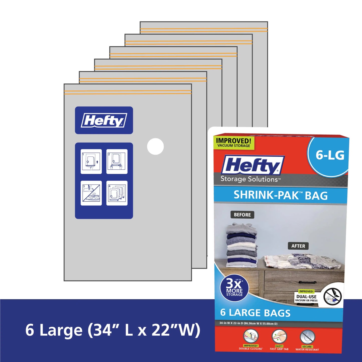 Hefty SHRINK-PAK 6 Large Vacuum Storage Bags