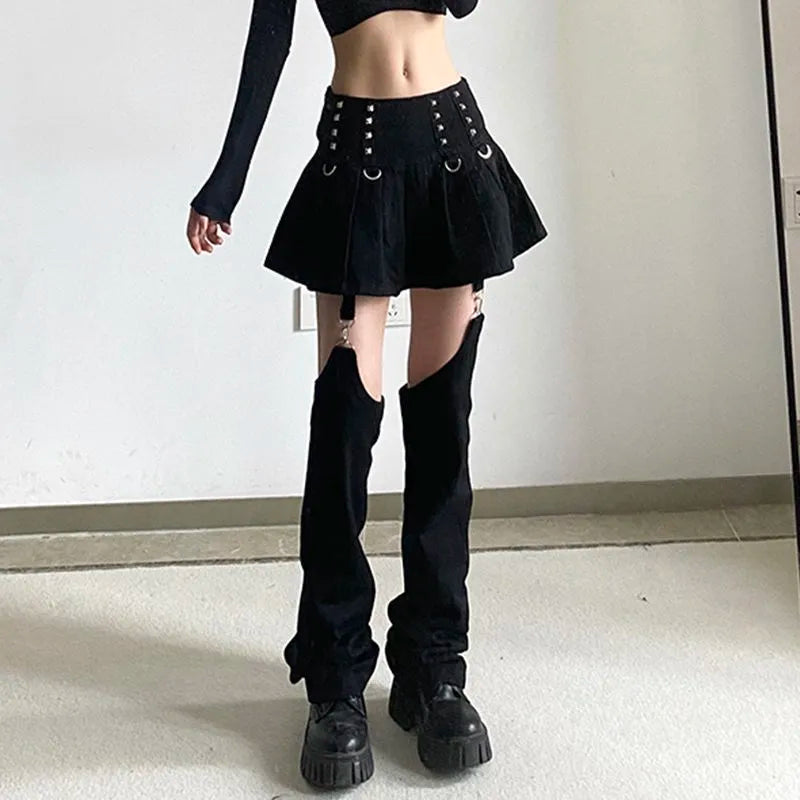 Goth overalls mini skirt y2k detachable loose mini skirt summer vintage street women's skirt korean style casual dress punk 2022