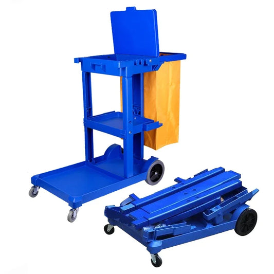 Wholesale restaurant service multifunction hotel plastic housekeeping serving folding cleaning trolley janitorial cart