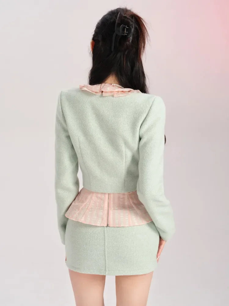 Korean Fashion Sweet Small Fragrance 2 Piece Sets Women Outfit Autumn French Short Jacket Coat + Bodycon Skirt Two Piece Suits