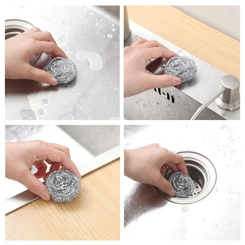 Stainless Steel Cleaning Ball Brushes Household Cleaning Products Dishwashing Sponges with Wire Kitchen Tools