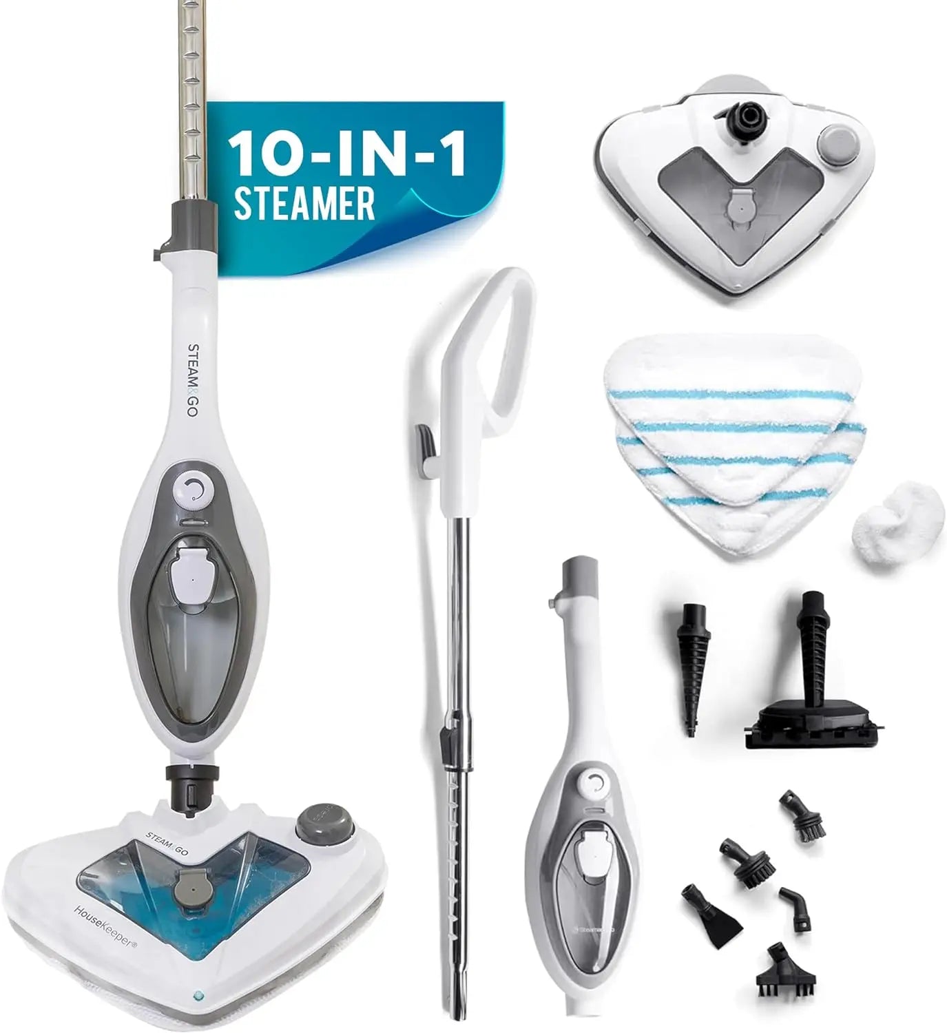 Steam and Go 10-in-1 Steam Mop - Floor Steamer with Detergent Chamber and Detachable Handle for Tile Grout, Clothes, Furniture