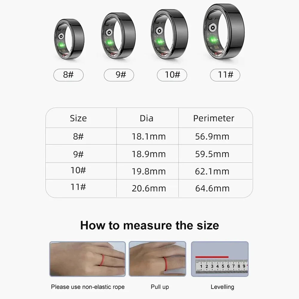 Smart Ring Military Grade Titanium Steel Shell Health Monitoring IP68 & 3ATM Waterproof Multisport Mode