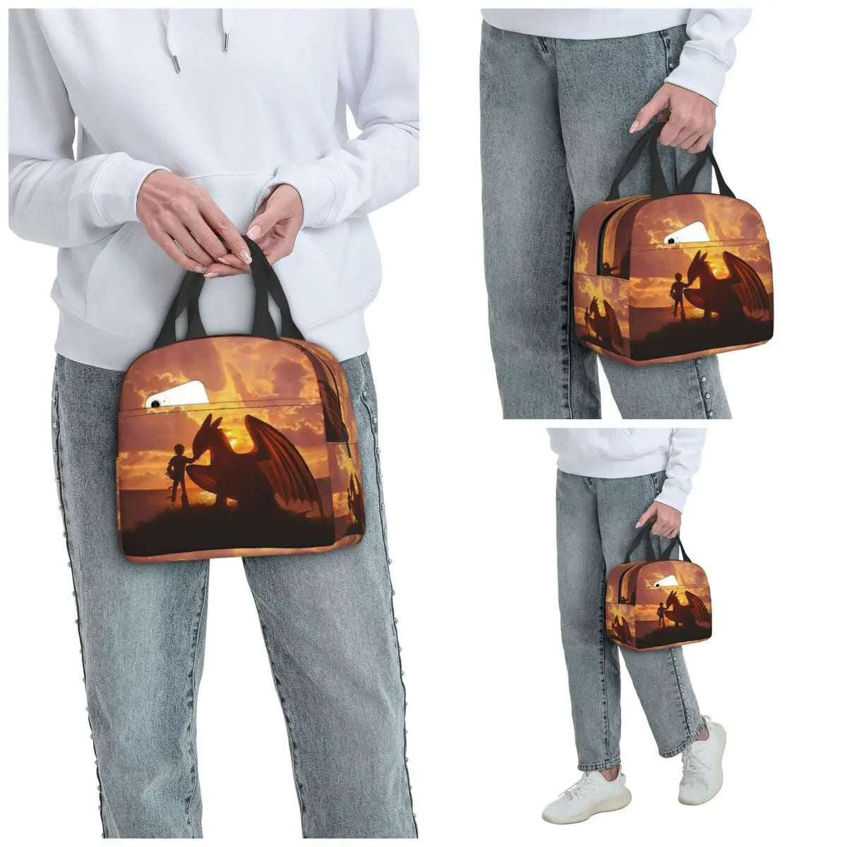 How To Train Your Dragon Lunch Bags Insulated Bento Box Lunch Tote Picnic Bags Cooler Thermal Bag for Woman Student Work