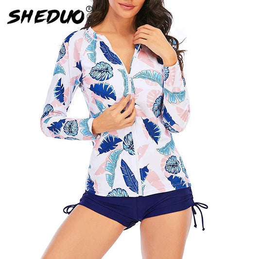 Female Swimsuit With Long Sleeves Swimwear Sports Surfing Tankini Set Beachwear Two-Piece Bathing Suits Pool Women Swimming Suit