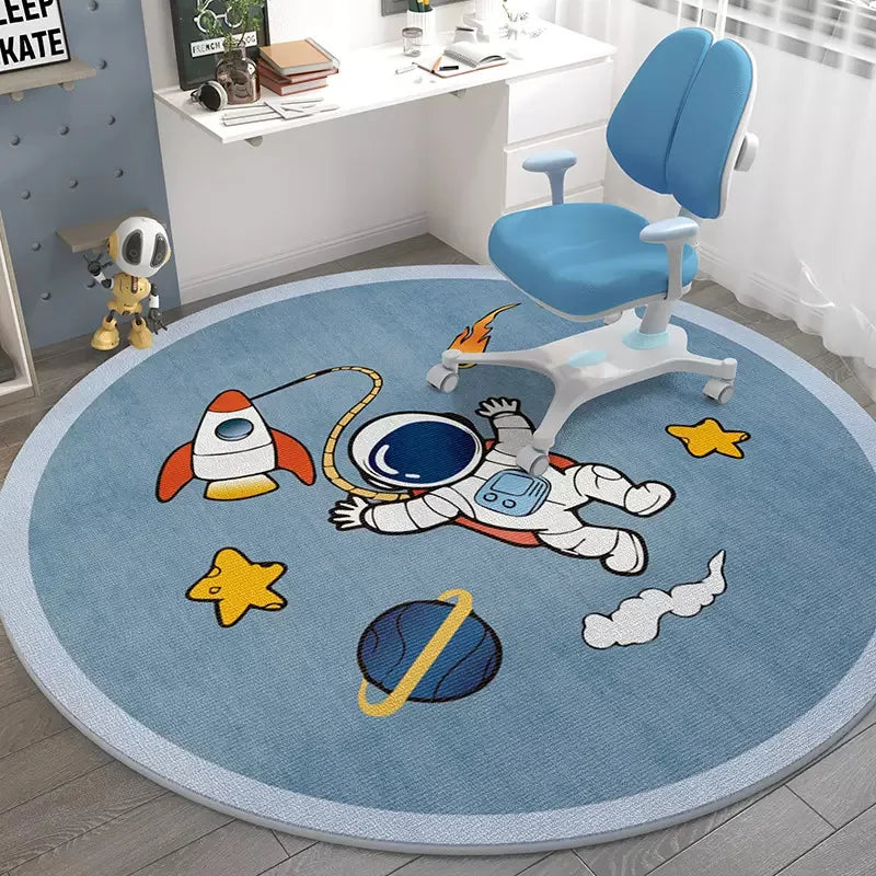 Space Astronaut Carpet for Living Room Round Universe Planet Rug for Boys Bedroom Computer Chair Mat Children Play Carpet R160cm