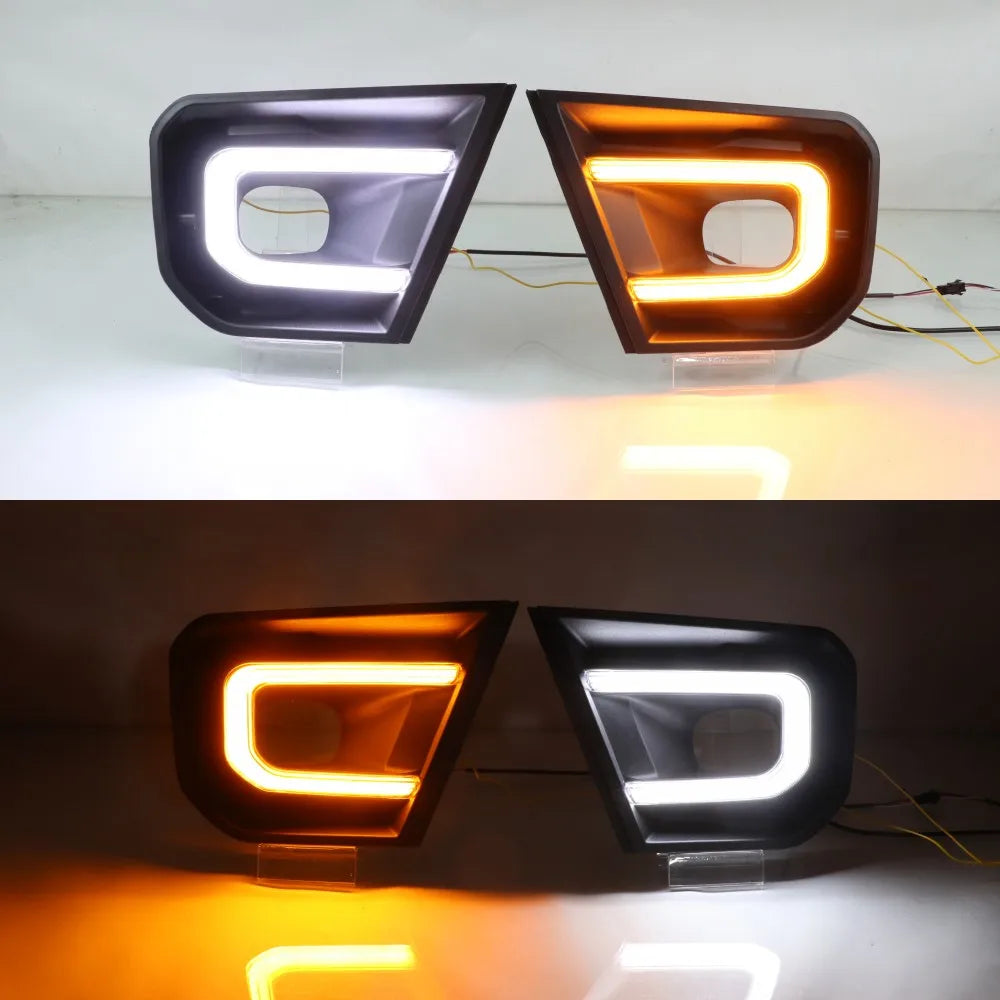 LED Daytime Running Lights Case for Ford Ranger Wildtrak 2023 2024, 6000K White DRL + Streamer Yellow Turn Signals, Strat Scan