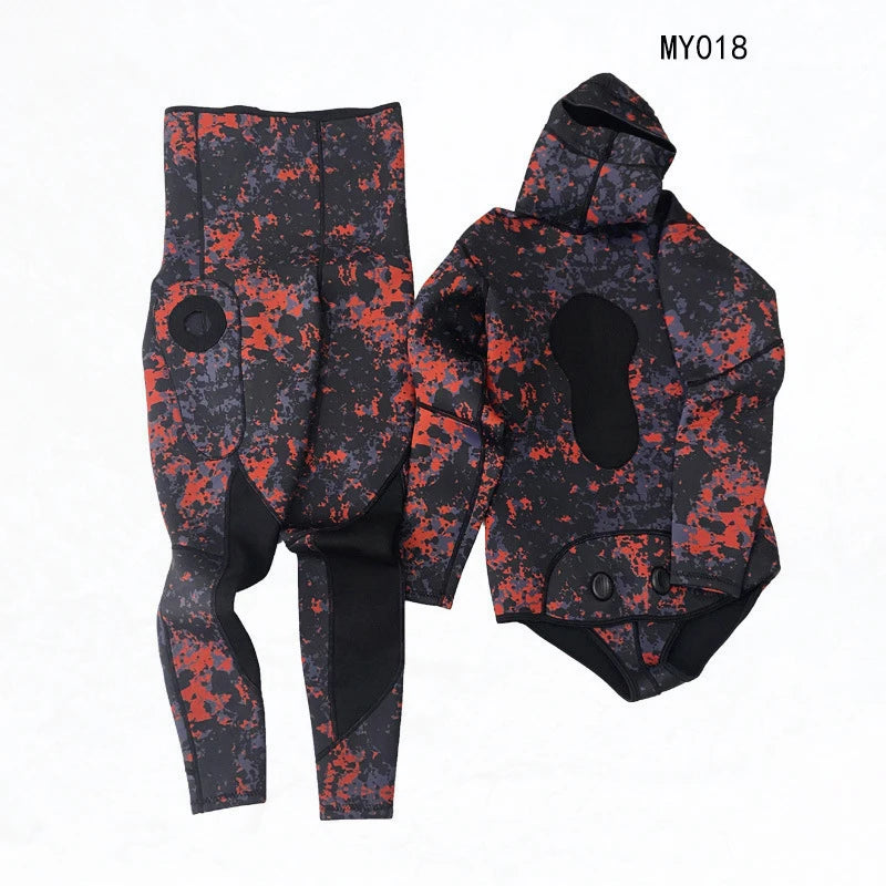 3mm Neoprene Wetsuit Men's Hooded Camouflage Diving Suit Snorkeling Spearfishing Winter Thermal 2 Pieces Set Swimsuit