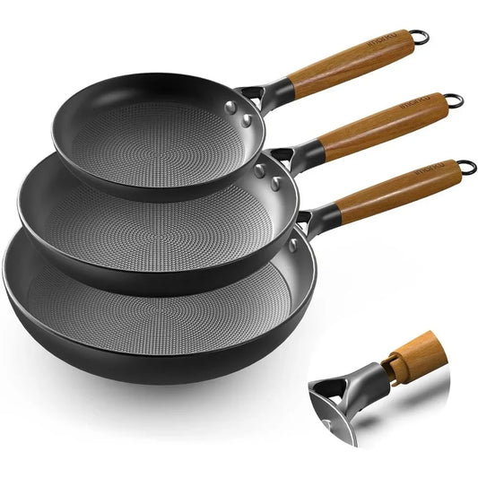 Non Stick Frying Pans - 8 Inch, 10 Inch and 12 Inch Cast Iron Skillets Professional Cast Iron Pan Set Dishwasher Safe Nonstick