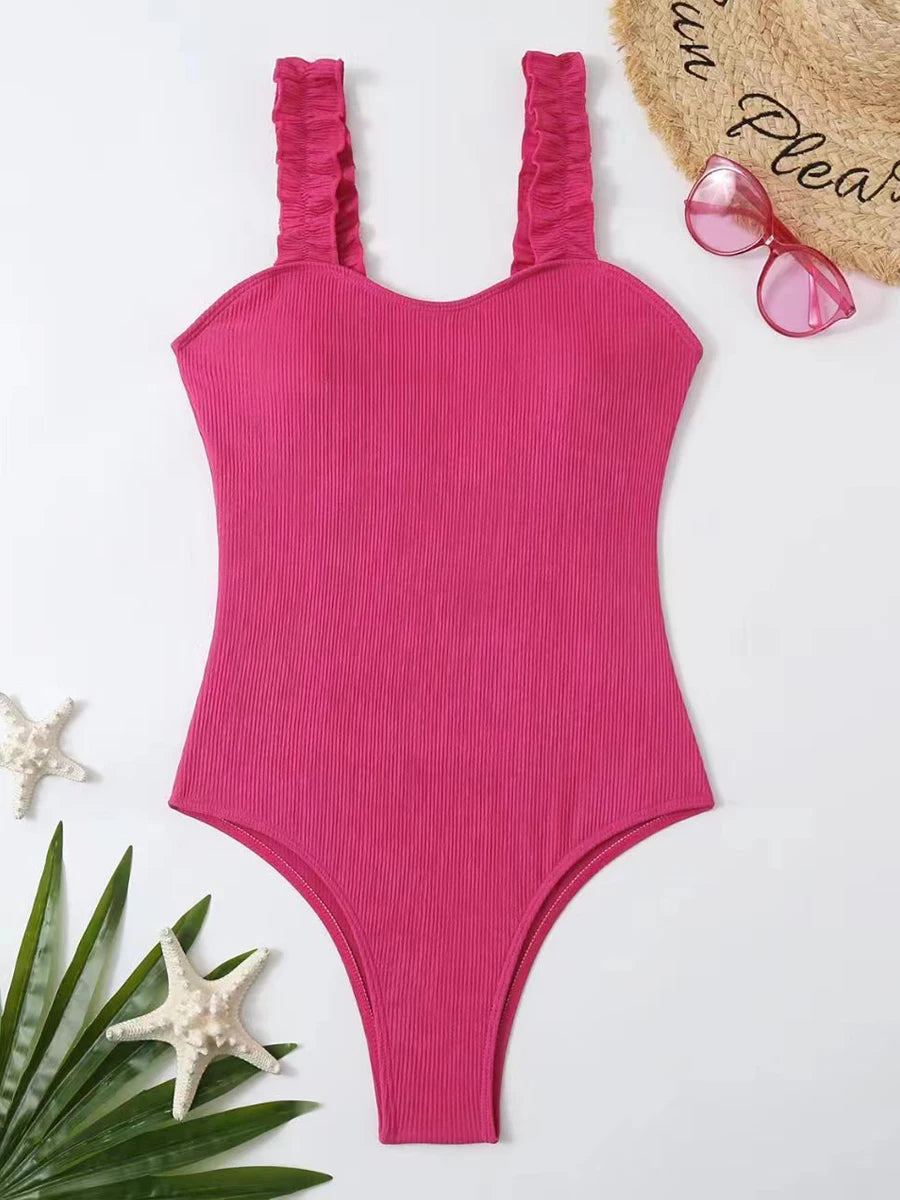 One Piece Ruffle Swimwear Female  Padded Beachwear Swimming Summer Bodysuit