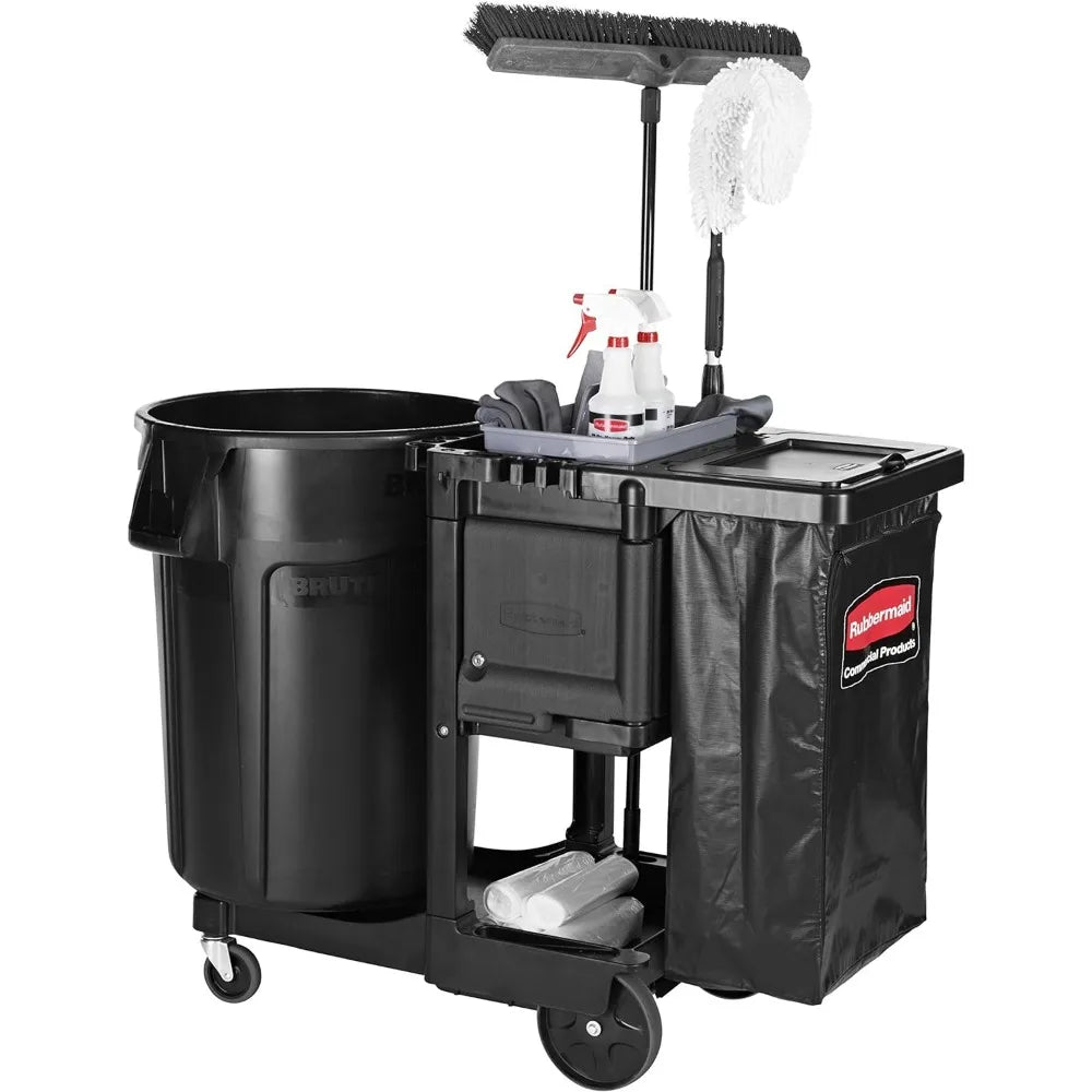 Commercial Products-1861430, Executive Series Janitorial and Housekeeping Cleaning Cart with Locking Cabinet,  Lockable - Black