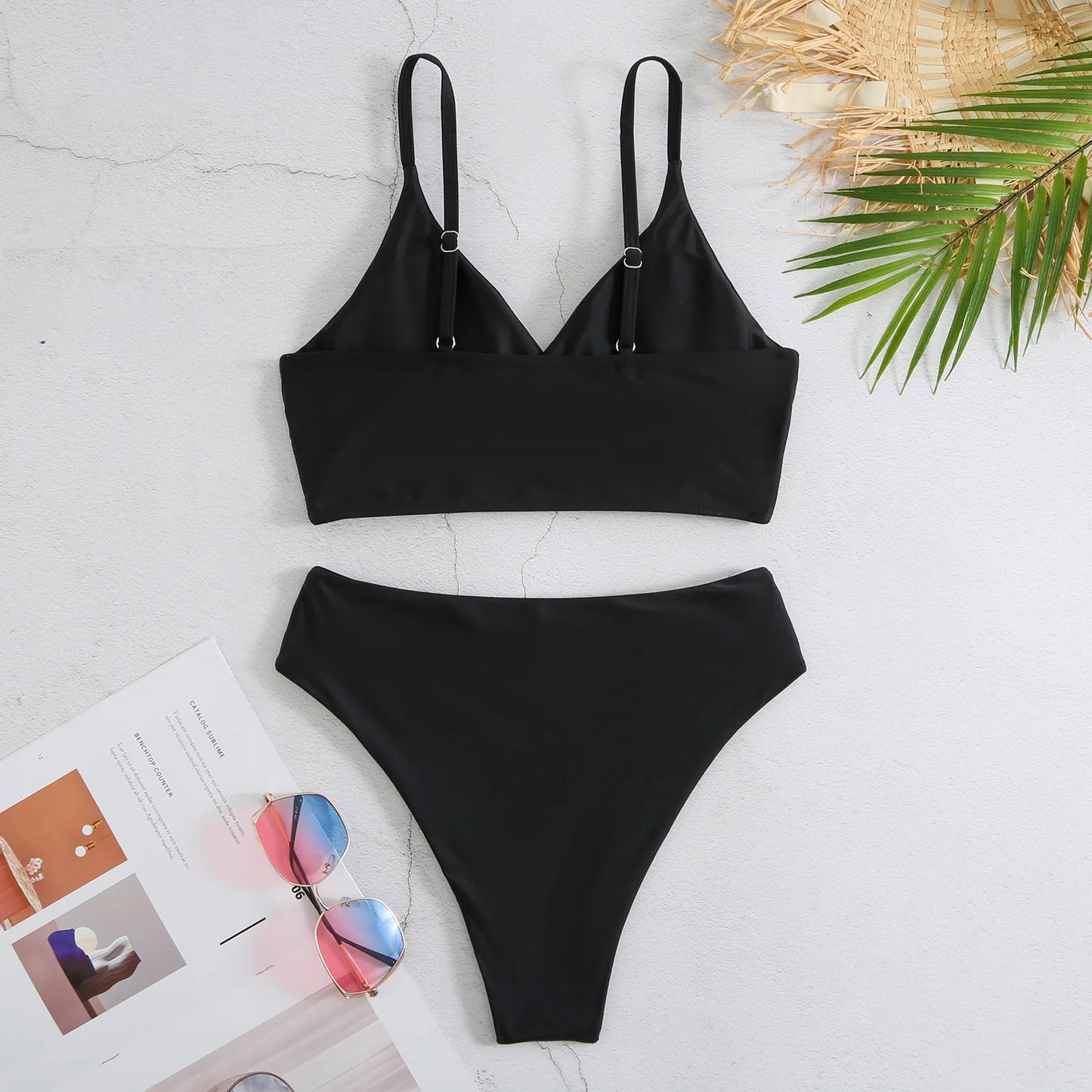 High Waist Bikinis 2023 Women Solid Strape Swimsuit Female Padded Swimwear Bathers Bathing Swimming Swim Suit Summer Beachwear