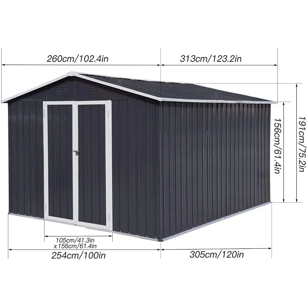 10ft x 8ft Metal Outdoor Storage Shed, Metal Garden Shed, Shed & Outdoor Garden Tool Shed for Backyard Patio, Lawn & Outdoor