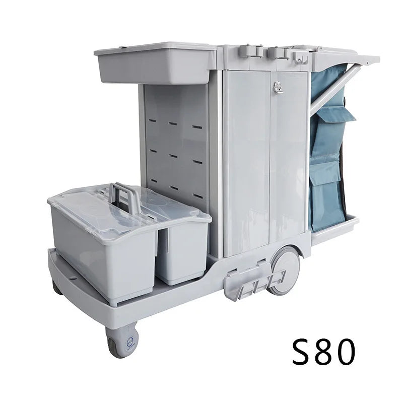 Wholesale Restaurant Service Multifunction Hotel Plastic Housekeeping Serving Folding Cleaning Trolley Janitorial Cart