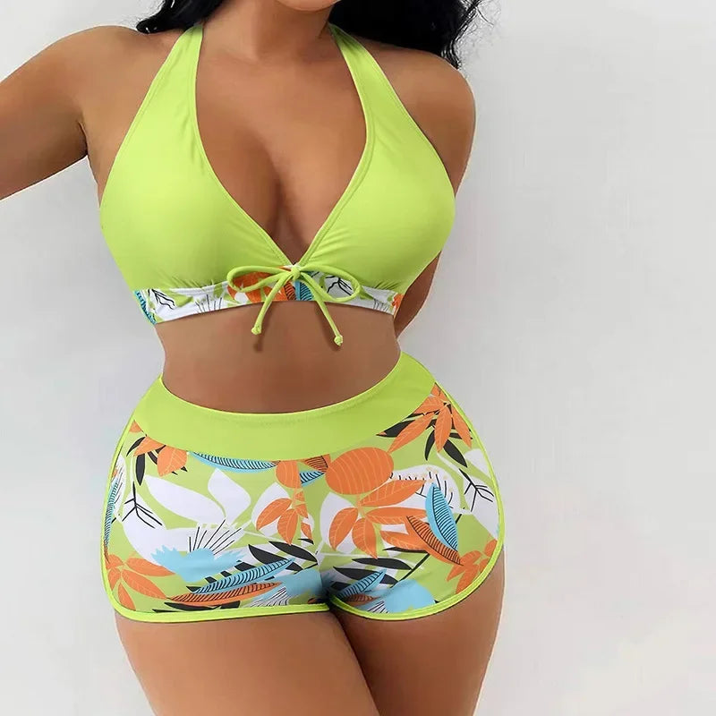 Swimwear Women Split Body Swimsuit 2-piece Set Lace Up Underwear High Waisted Flat Corner Pants Beachwear Spring Summer 2024