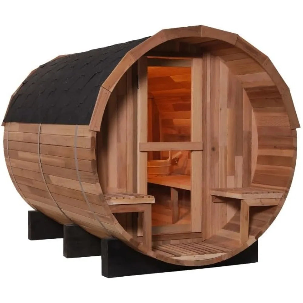 Outdoor Sauna Room with Porch，Wood Sauna Room with 6KW Electric Heater ，Sauna Stone，Accessories，6 Person Wooden Saunas