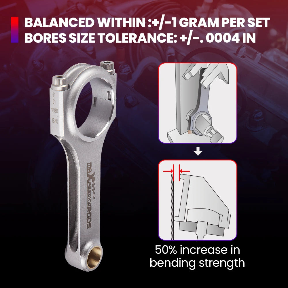 MaXpeedingrods H-Beam Connecting Rods+ARP Bolts for Ford Ecoboost Engine 2.3L Steel Forged EN24 4340 Shot peen EN24 TUV Piston