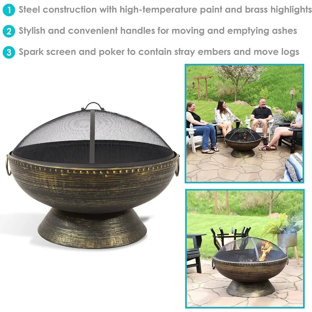 Fire Pit Table 30-Inch with Spark Screen and Metal Grate - Black High-Temperature Outdoor Heating Propane Fire Pit Table