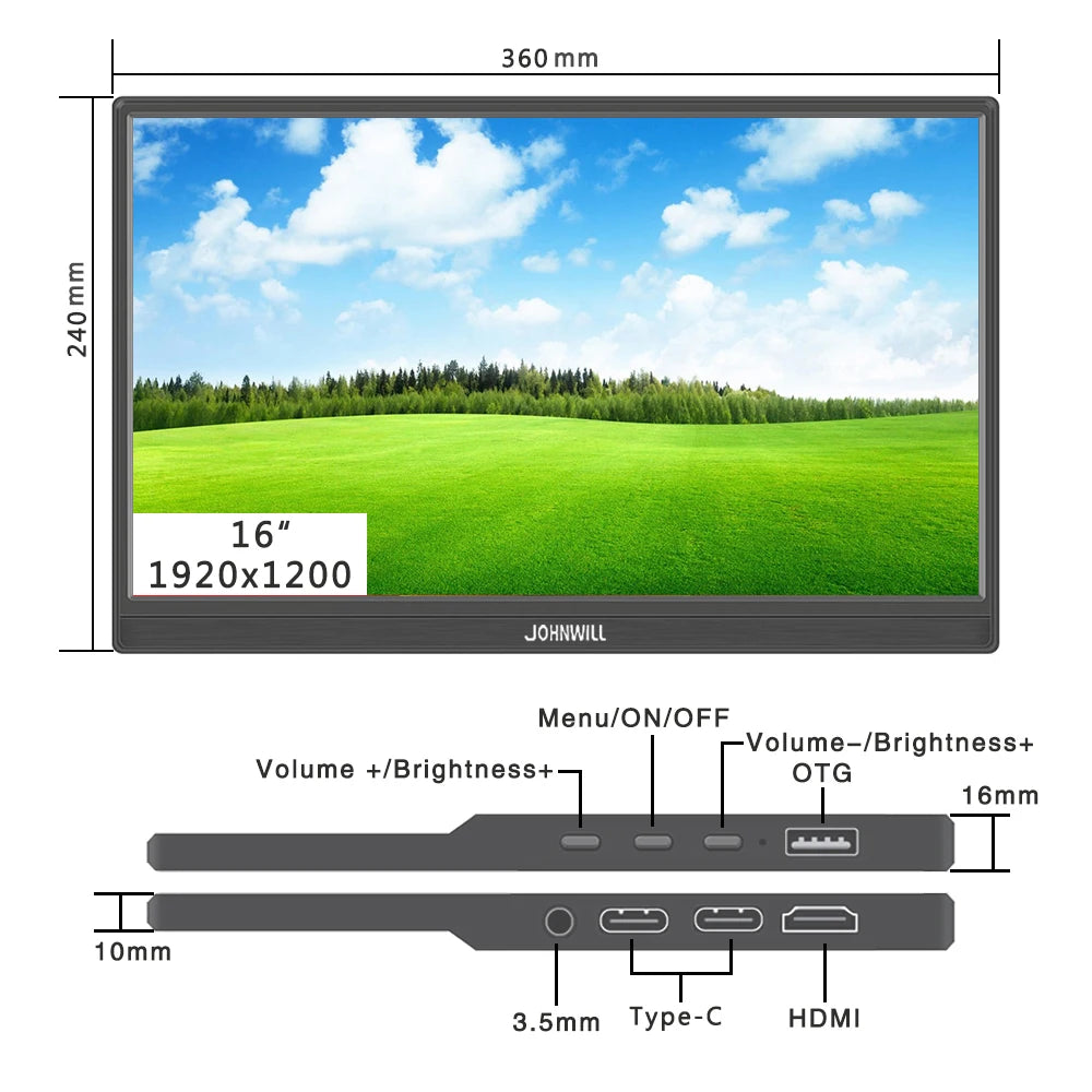 Protable Monitor 14"/16" 1920x1200 IPS Panel 16:10 Touchscreen Travel Display Type-C HDMI Compatible With Laptop Switch Xbox