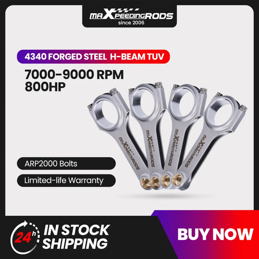 MaXpeedingrods H-Beam Connecting Rods+ARP Bolts for Ford Ecoboost Engine 2.3L Steel Forged EN24 4340 Shot peen EN24 TUV Piston