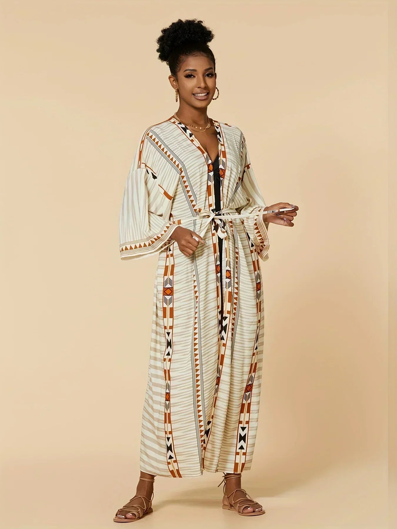 Bohemian Printed Summer Beach Wear Bikini Wrap Dress Tunic Summer Women Swimsuit Cover-ups