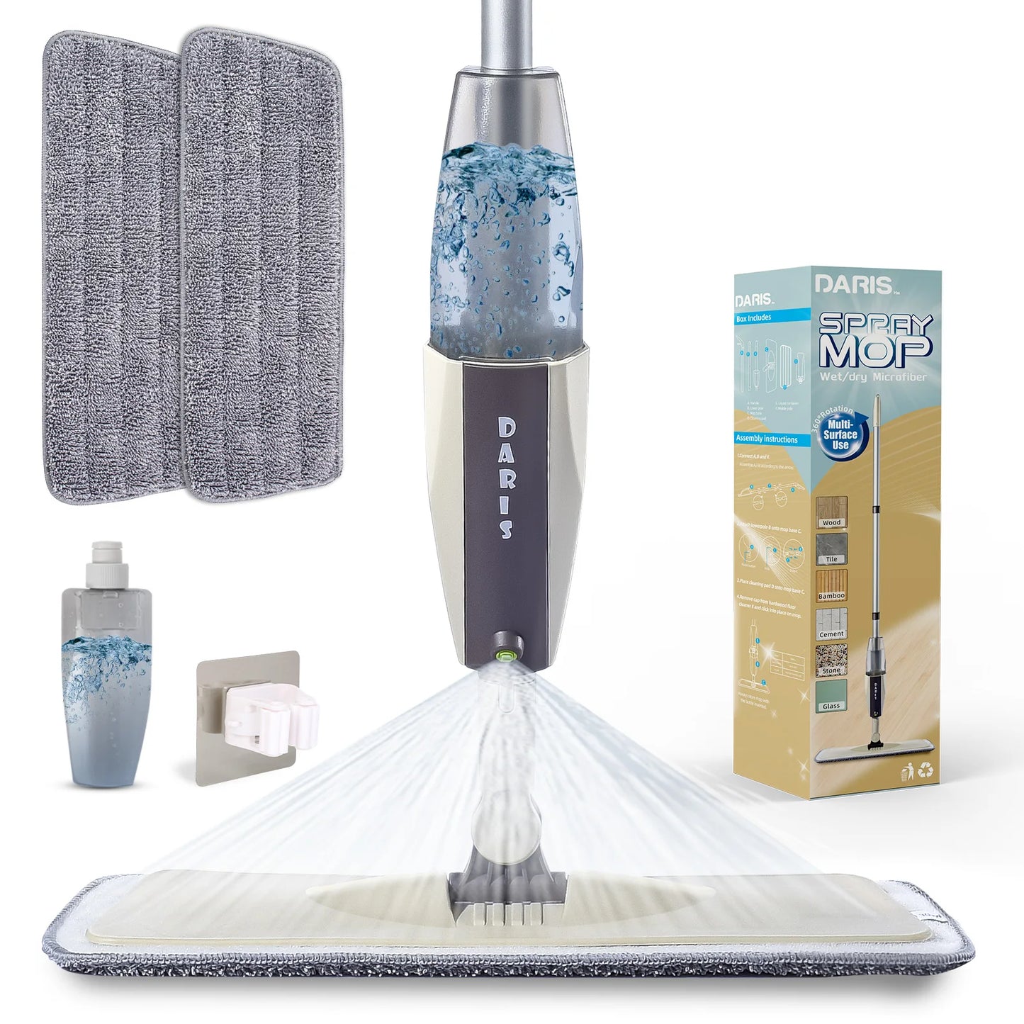 Spray Floor Mop with Reusable Microfiber Pads 360 Degree Handle Mop for Home Kitchen Laminate Wood Ceramic Tiles Floor Cleaning