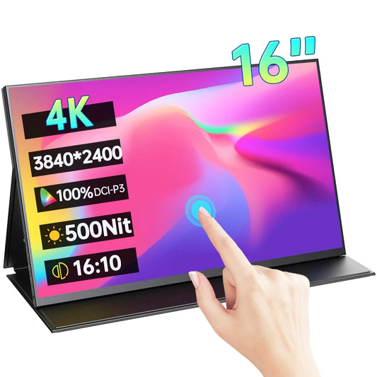 16 Inch 4K Touchscreen Portable Monitor 100%DCI-P3 500Nit 16:10 HDR 1MS FreeSync IPS Screen Game Display For PC XBox PS5 Switch